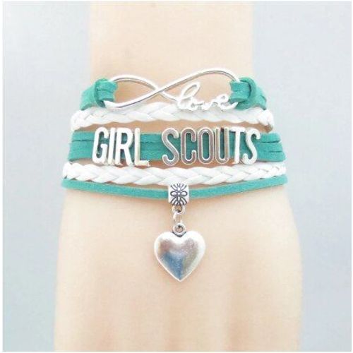 Breloque Fille Scouts Bracelets Amour Fille Scout Bracelet Vert Et Blanc Cuir Coeur Charme Femme Et Homme Bracelet