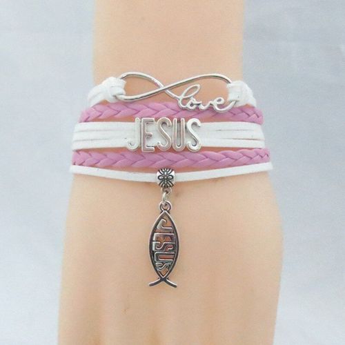 Bracelet En Cuir Rose Pour Homme Et Femme, Bijou De Poignet Croisé Avec Jésus, Corde Blanche