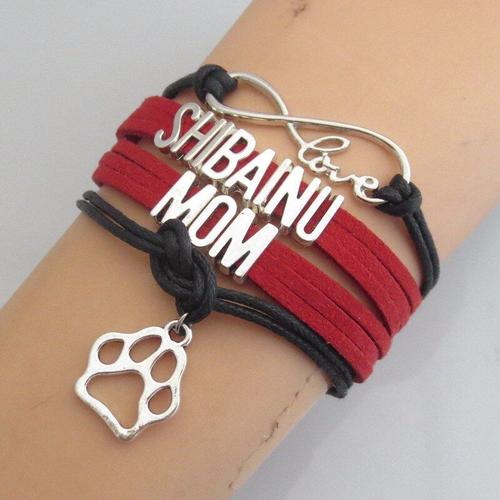 Bracelets En Cuir Rouge Shiba Inu Pour Maman, Gourmette Avec Patte De Chien