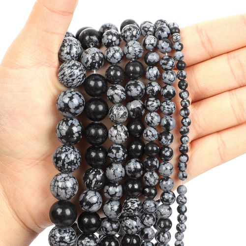 Perles Rondes En Pierre Naturelle, Noir Et Blanc, Flocon De Neige, Pour La Fabrication De Bijoux, Bricolage, Bracelet, Brin 4 12 Mm