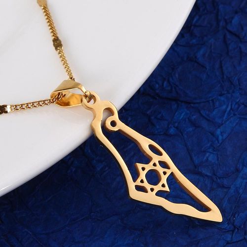 Collier En Acier Inoxydable Avec Pendentif De La Carte De Israël, Bijoux À La Mode, Hexagramme, Magen, David, Étoile De David, Chaîne Musulmane