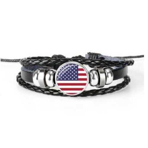 Bracelets En Cuir Avec Drapeau Américain Pour Hommes Et Femmes, Perles De Verre, À La Mode, Cadeaux D'amitié