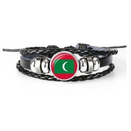 Bracelets En Cuir Avec Perles De Verre Pour Hommes Et Femmes, Drapeau Des Maldives, À La Mode, Cadeaux D'amitié
