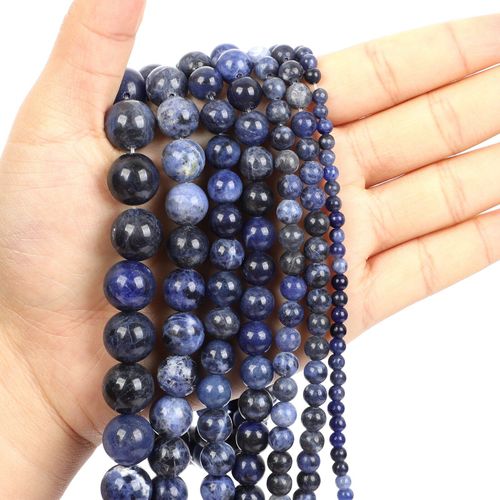 Perles Rondes En Pierre Naturelle, Grosses, Brillantes, À Motif Bleu Ancien, Pour La Fabrication De Bijoux, Bricolage, Bracelet, Brin De 4 À 12 Mm