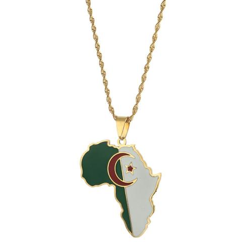 Collier Avec Pendentif Carte De L'afrique Et De Algérie, Couleur Or, Bijoux, Cadeau