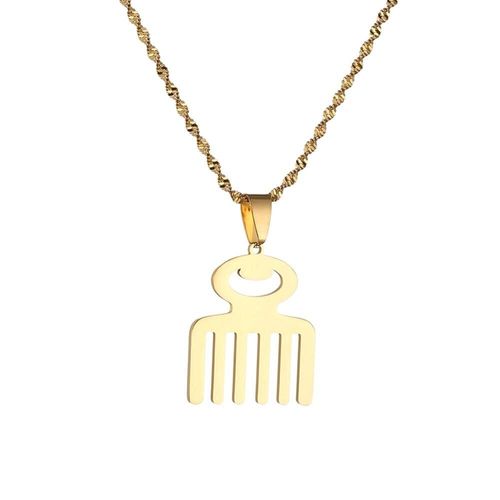 Collier Avec Pendentif En Acier Inoxydable, Bijou De Beauté Et Hygiène, Symbole Africain Adinkra, Peigne En Bois Duafe