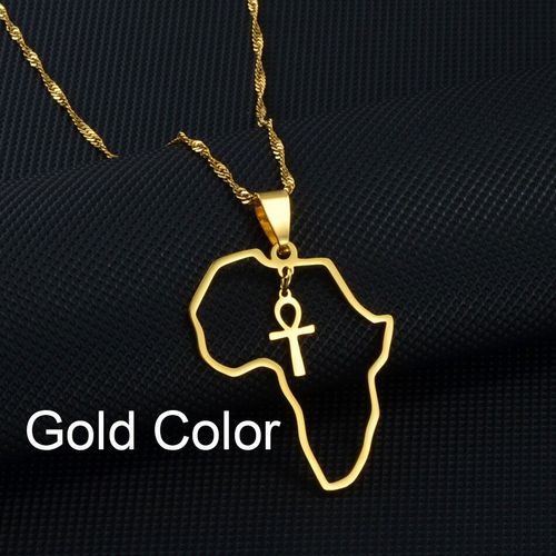 Pendentif En Forme De Croix Égyptienne Pour Femme Et Fille, Collier Avec Symbole, Couleur Or, Carte De L'afrique, Bijoux Égyptien, Hieroglyphe, Clé Du Népal, #177721