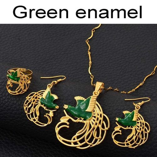 Ensemble Collier Et Boucles D'oreilles Pour Femme, Bijou De Style Png, Vert/Bleu/Noir, Idéal Comme Cadeau De Mariage, Nouvelle Guinée, #195106