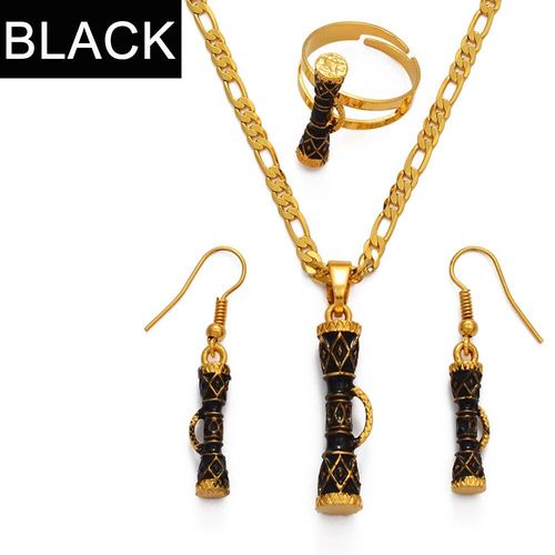 Ensemble De Colliers Et Boucles D'oreilles Tambour Pour Femmes, Couleur Noir/Bleu/Vert, Bijoux Png Kundu, Cadeaux De Fête, Nouvelle Guinée, #229506