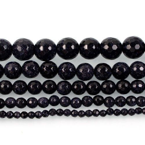 Perles Rondes En Pierre Naturelle De Sable Bleu À Facettes Bricolage Pour La Fabrication De Bijoux, Bracelet À Faire Soi Même, Brin 4/6/8/10/12mm