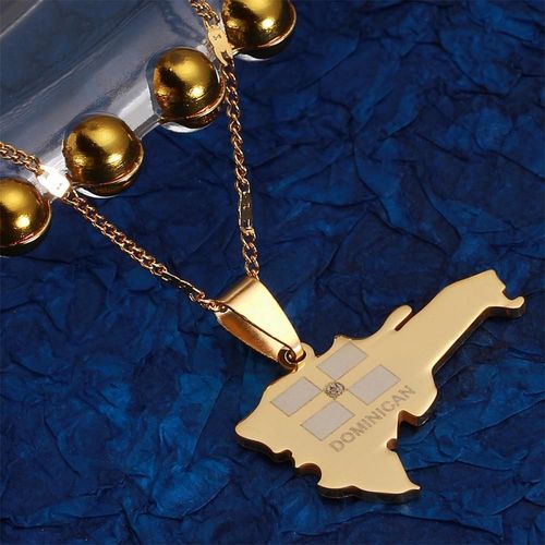 Collier Avec Pendentif En Acier Inoxydable Pour Femmes, Chaîne De Carte De La République Dominatrice, Bijoux À La Mode