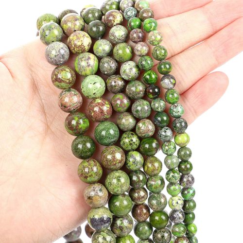 Perles En Pierre Naturelle, Breloque En Pin Empereur Vert, Rondes Et Amples Pour La Fabrication De Bijoux, Bracelet À Faire Soi Même, 4 12 Mm