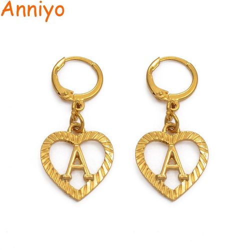 Boucles D'oreilles Avec Lettres Initiales Pour Femmes, Bijoux Couleur Or Avec Alphabet Anglais, # 101206e, A Z