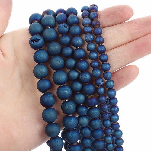 Perles Rondes En Pierre Naturelle Plaquée Saphir, Breloque En Agate Pour La Fabrication De Bijoux, Bracelet À Faire Soi Même, Brin De 4 À 12mm