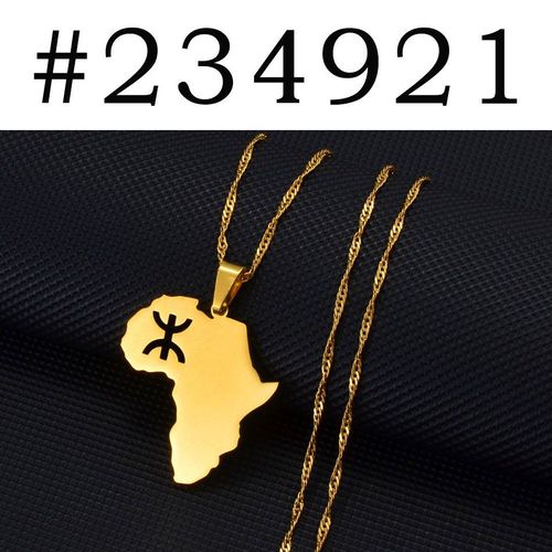 Collier Avec Pendentif Carte De L'afrique Pour Hommes Et Femmes, Bijoux Berbères Africains, #234921