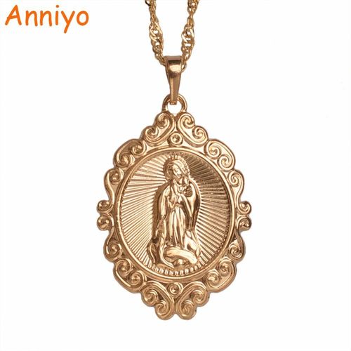 Colliers Pendentifs Porte Bonheur Pour Femmes, Couleur Or Rose Clair, Vierge Marie, Bijoux De Baptême Notre Dame Déesse #055904, Vente En Gros