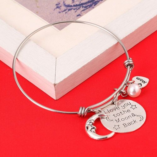 Bracelet Argenté Pour Filles, Je T'aime À La Lune Et Au Dos, Fil Extensible, Pour Maman, Amour