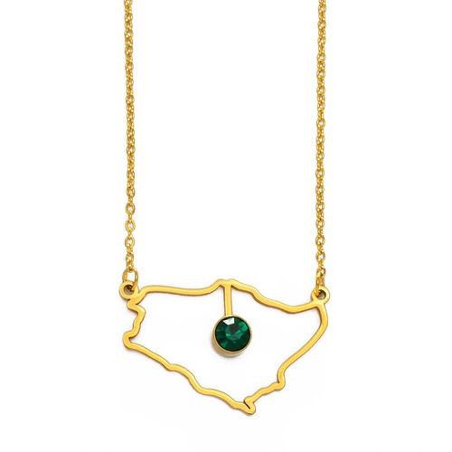 Collier À Breloques De Couleur Or Pour Femmes Et Filles, Carte De L'arabie Saoudite, Avec Pierre Verte, Bijou Du Royaume D'arabie Saoudite, #174121