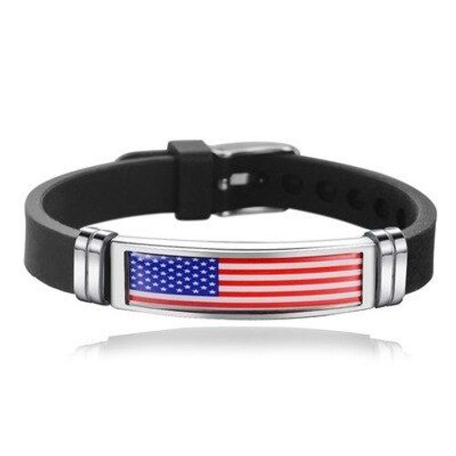 Bracelets Avec Drapeau Américain Ajustable En Silicone Et Acier Titane, Bijoux De Sport Pour Femmes Et Hommes