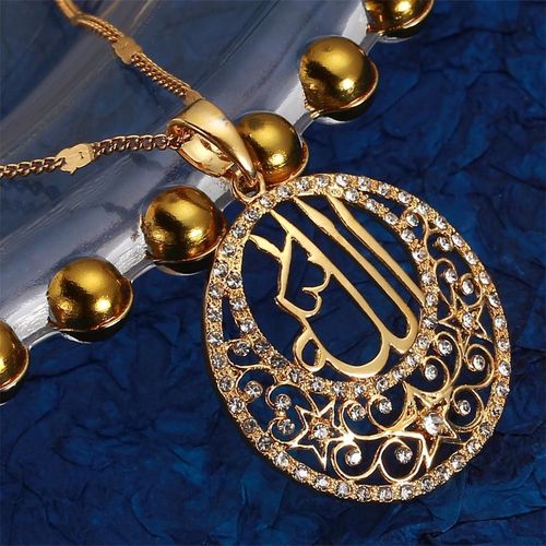 Collier Pendentif En Cristal 24k, Couleur Or Musulmans Allah, Arabe, Islamique, Chaîne En Strass, Bijoux