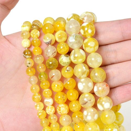 Perles D'agates Jaunes En Onyx, Rondes, En Pierre Naturelle, Pour La Fabrication De Bijoux, Accessoires De Breloques Pour Bracelets Et Colliers, Diy, 4/6/8/10/12 Mm