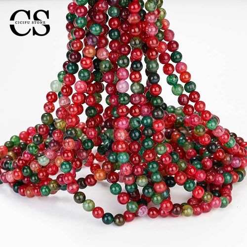 Perles Rondes En Pierre Naturelle Pour La Fabrication De Bijoux, Agates Craquelées Rouges Et Vertes, Accessoires Pour Bracelets, Bricolage, 4/6/8/10/12 Mm