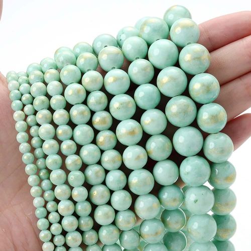 Perles Rondes En Pierre Naturelle, Jades Vert Clair Doré, Pour La Fabrication De Bijoux, Bracelet Et Collier, Accessoires 4/6/8/10/12mm