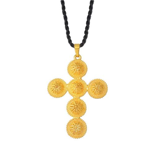 Pendentif De Grande Croix Éthiopienne Et Corde Noire Pour Hommes Et Femmes, Couleur Argent/Or, Bijoux Africains De La Croix Érythréenne #160706