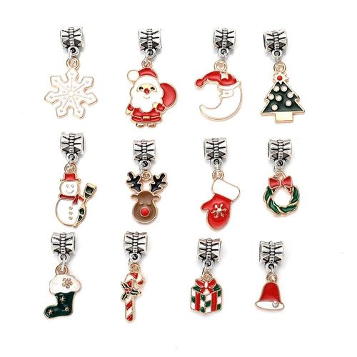 Breloques En Métal À Grand Trou, 15 Pièces, Perles D'espacement Pour La Fabrication De Bijoux, Breloques En Émail De Fruits De Noël, Pendentif, Accessoires De Bracelet À Faire Soi Même