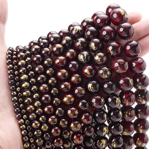 Perles De Jades Dorées Et Rouges Pour La Fabrication De Bijoux, Rondes, Amples, En Pierre Naturelle, Accessoires Pour Colliers Et Bracelets, Diy, 4/6/8/10/12mm