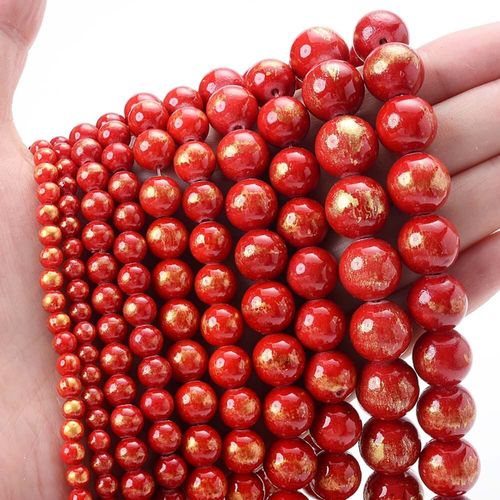 Perles Rondes De Jades Dorées De Couleur Rouge, En Vrac, En Pierre Naturelle, Pour La Fabrication De Bijoux, Accessoires Pour Colliers Et Bracelets, 4/6/8/10/12mm