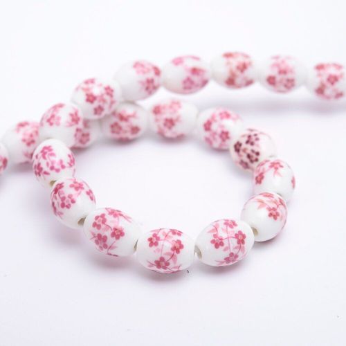 Perles Ovales En Céramique 8x10mm, Motif De Fleurs, Perles D'espacement Amples Pour La Fabrication De Bijoux, Bricolage, Bracelet, Collier, Boucles D'oreilles, Accessoires
