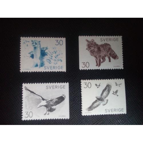 Timbre Suede Yt 605 A - 606 - 607 A - 608 A Croquis De La Faune De Bruno Liljefors 1968 ( 031105 )