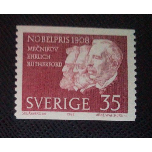 Timbre Suede Yt 609 Mechnikov & Ehrlich (Médecine) & Lord Rutherford (Chimie) 1968 ( 031105 )