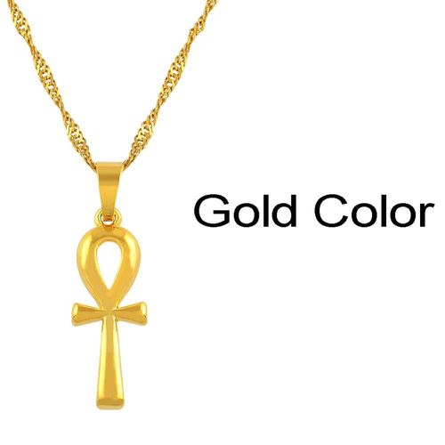 Collier À Pendentif Croix Égyptienne Pour Femme, Couleur Or/Argent, Hiéroglyphe Africain, N ° 057006