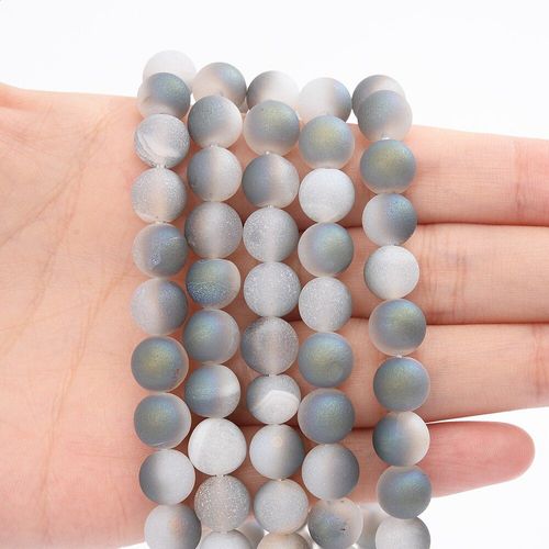 Perles D'agates À Revêtement Métallique Brut Gris Clair Blanc, Pour Bricolage, Fabrication De Bijoux, Bracelet, Breloques, Accessoires En Pierre 4/6/8/10/12 Mm
