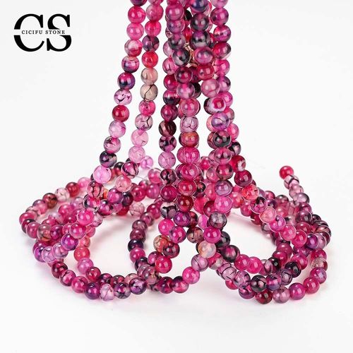 Perles D'agates Roses À Motif Noir Naturel, Perles Rondes En Pierre Ample Pour La Fabrication De Bijoux, Accessoires De Breloques Pour Bracelets Et Colliers À Faire Soi Même