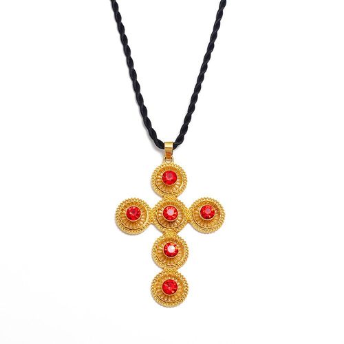Grande Croix Éthiopienne Avec Pendentif En Pierre, Corde Noire, Bijoux Africains Pour Hommes Et Femmes, Croix Érythréenne #250306
