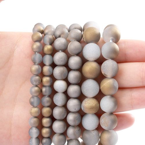 Perles En Pierre D'agates Revêtues, Pour La Fabrication De Bijoux, Accessoires De Bracelet, Bricolage, Gris Jaune Drusy 4/6/8/10/12 Mm