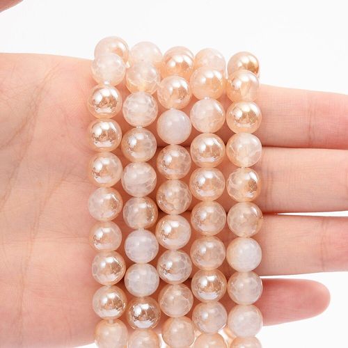 Perles D'agates Métalliques Revêtues Orange 4/6/8/10/12 Mm, Craquelées, En Vrac, Pour Bricolage, Fabrication De Bijoux, Bracelet, Collier, Breloques