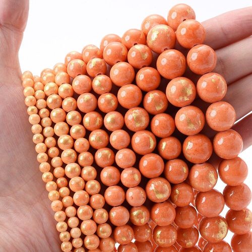 Perles De Jades Dorées De Couleur Orange, En Pierre Naturelle, Pour La Fabrication De Bijoux, Accessoires Pour Bracelets Et Colliers, 4/6/8/10/12mm, 15 Pouces
