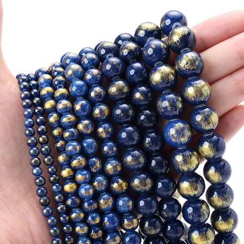 Perles Rondes En Pierre Naturelle Pour La Fabrication De Bijoux, Jades Bleu Doré, Accessoires Pour Colliers Et Bracelets, 4/6/8/10/12mm