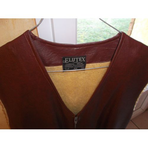 1 Ancien Gilet Homme Vintage Marron Interieur Laine Blanche En Bon Etat