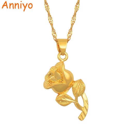 Colliers À Fleurs Pour Femmes, Couleur Or Et Laiton, Pendentif Rose, Bijoux Cadeaux Femme/Maman #000136