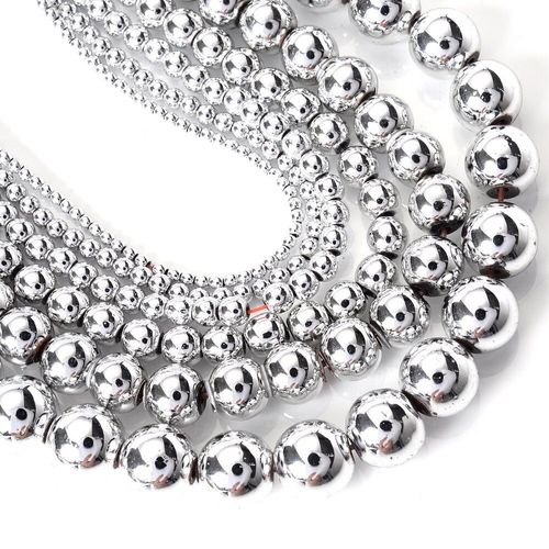 Perles Rondes En Pierre Naturelle Hématite, Couleur Argent, Pour La Fabrication De Bijoux, Accessoires Pour Colliers Et Bracelets, 2 10mm