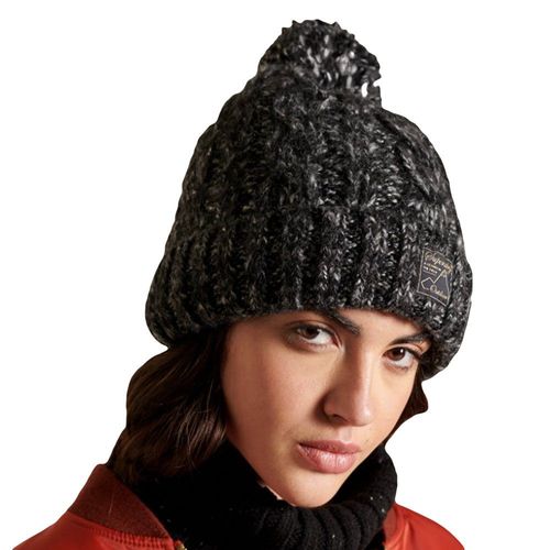 Bonnet Superdry Torsade Tweed Femme Noir