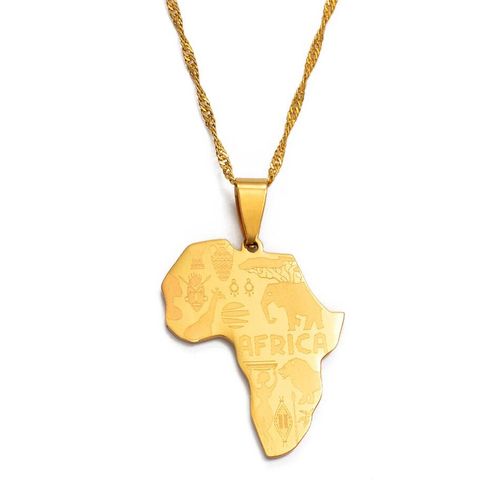 Colliers Avec Pendentif Carte De L'afrique Pour Hommes Et Femmes, Couleur Noire, Argent, Or, Bijoux, #005021
