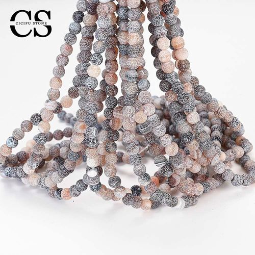 Perles D'agates Givrées Marron Clair, En Pierre Naturelle, Rondes Craquelées, Pour La Fabrication De Bijoux, Bracelet Diy, 4/6/8/10/12 Mm