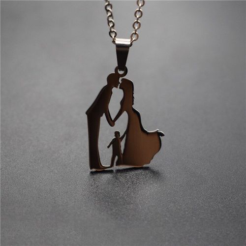 Collier De Famille En Acier Inoxydable, Pendentif Pour Couple, Baiser, Mains De Parents Avec Garçon, Bijoux De Figurine