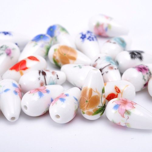 Perles En Céramique Goutte D'eau 20mm, Motif De Fleur, Perles D'espacement Amples Pour La Fabrication De Bijoux, Bricolage Bracelet Collier Boucles D'oreilles Accessoires